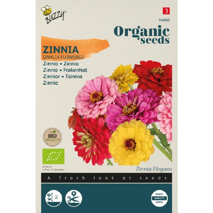 Bio Organic Zinnia dubbele Dahliabloemige mix (BIO)  NIEUW